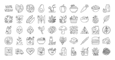 A Collection of Black and White Vegan and Vegetarian Food Icons