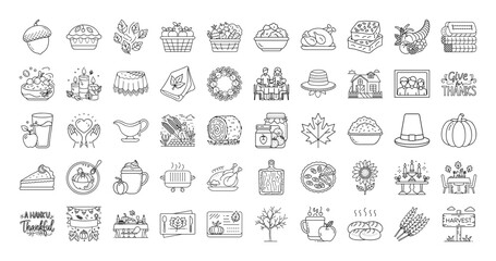 A charming line art collection of Thanksgiving and Autumn themed elements