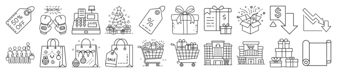 Line art illustration showcasing the essence of sales shopping and retail © Saedul
