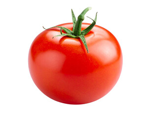 Fresh Red Tomato with Green Stem, Front View, isolated on transparent background