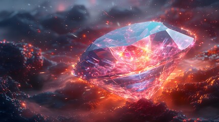 Sparkling crystal surrounded by burning embers high resolution picture