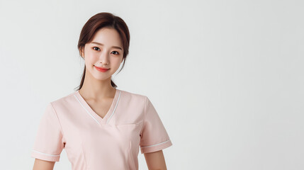 Korean Nurse in Pink Uniform Smiling Portrait