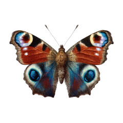Delicate Peacock Butterfly with Intricate Wing Patterns Floating on Transparent Air