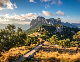 Obraz premium Scenic mountain path at sunset