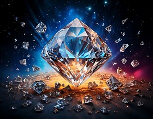 Sparkling diamond erupting from a fiery nebula