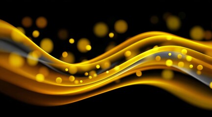 Abstract golden wave with glowing particles on a dark background