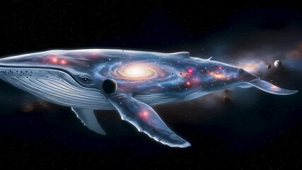 Cosmic whale with galaxy and stars in space, abstract fantasy animation video and surreal astronomy concept, 3d rendering - Powered by Adobe