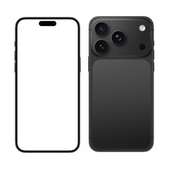 Smartphone similar 17 pro max front back mockup black with blank white screen mobile app template mockup model png on Transparent Background 