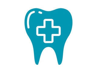 Bright teal tooth icon with medical cross symbol digital graphic art for dental health and care websites