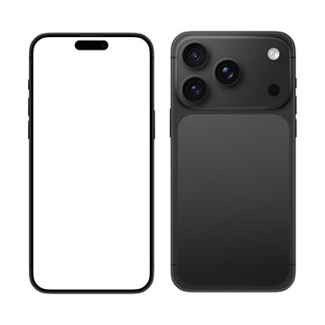 Smartphone similar 17 pro max front back mockup black with blank white screen mobile app template mockup model png on Transparent Background 
