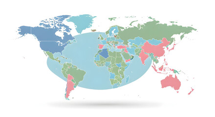 Naklejka premium World Map Illustration with Geographic Divisions and Projection