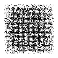 Dense black and white maze like pattern with varying line thickness and pixelated edges in a square format