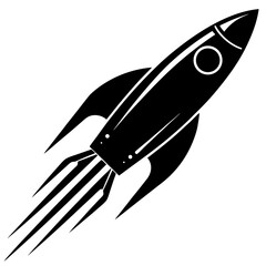 Obraz premium Black rocket ship with exhaust trails on white background 1