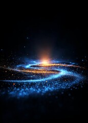 Cosmic spiral galaxy with glowing center and swirling star particles in deep space