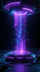 Futuristic energy portal emitting glowing particles in a dark chamber