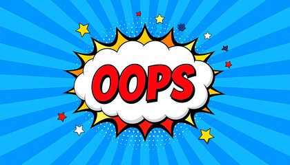 Comic book style oops bubble on a blue background