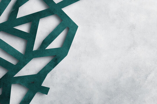 Modern geometric design with teal lines on a textured white background. Abstract shapes create a unique and stylish pattern. Ideal for backgrounds, branding, and creative projects.