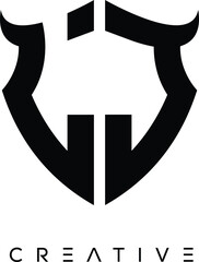 LJ Shield Monogram Logo with Bull Horn – Bold Emblem Symbol for Security, Protection and Modern Branding