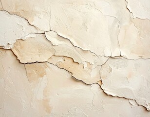 Obraz premium Soft beige plaster wall with imperfect cracks and subtle roughness, neutral minimal background.