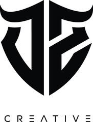 DZ Shield Monogram Logo with Bull Horn – Bold Emblem Symbol for Security, Protection and Modern Branding