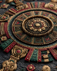 Obraz premium Decorative Kwanzaa inspired medallion with intricate gold, red, green, and black patterns symbolizing unity and heritage