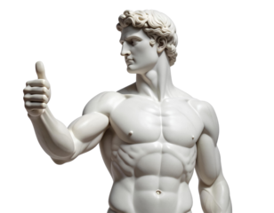 Modern Minimalist Marble Sculpture of Man with Thumbs Up, Side Angle, Transparent Background