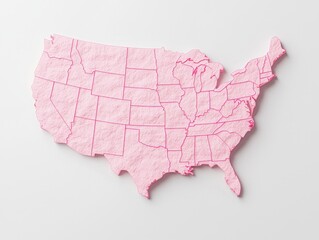 Outline of United States Map in Light Pink Color on White Background