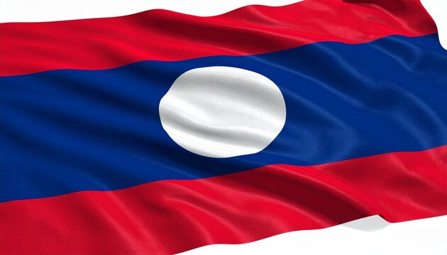 The flag of Laos waving in the wind realistic textile folds white background with light shading