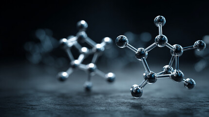 Metal molecular structures on dark background scientific research illustration