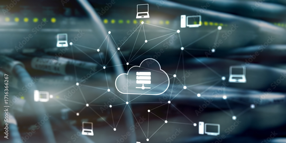 Aufkleber cloud computing technology data storage and security on server background