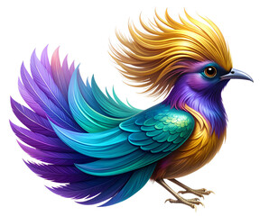 Obraz premium Stylized Bird Portrait with Rainbow-Colored Head, Artistic Design, Transparent Background