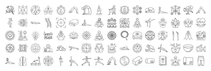Collection of Yoga and Wellness Line Art Icons and Symbols