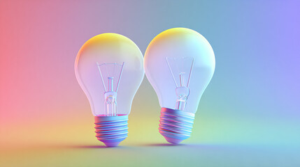 Fototapeta premium Two lightbulbs glowing brightly against a pastel background symbolizing ideas innovation and creativity