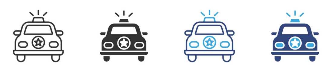 Police car icon in outline and flat style, vector illustration 