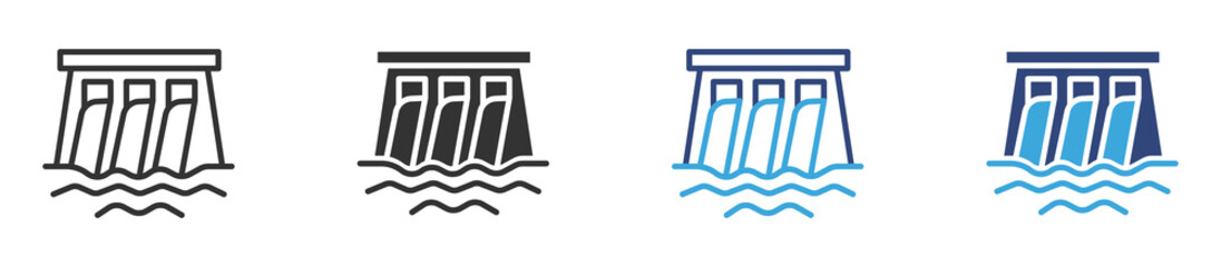 Hydroelectric Dam icon set, vector illustration 