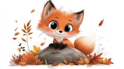 Cute fox autumn illustration