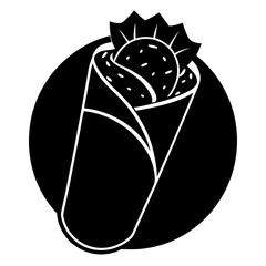 Black and white icon of a burrito with lettuce food