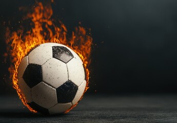 Fototapeta premium Flaming Soccer Ball on Dark Background with Dynamic Energy Effect