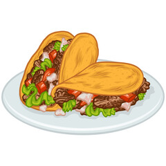 Tacos Quesatacos on Plate Illustration Vector
