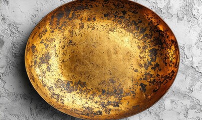 Antique-looking golden bowl on a textured surface
