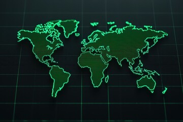 Green Circuit Board World Map on Black Background for Technology Design