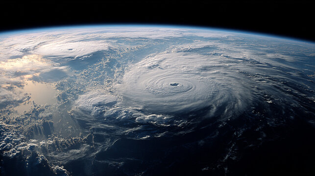 A powerful hurricane swirls over Earths ocean a breathtaking view from space showing the storms intensity and scale