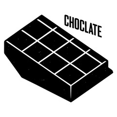 Black chocolate bar with word choclates white food