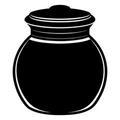 Black jar with lid and white stripes container vessel