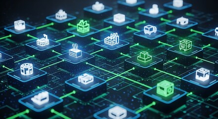 Interconnected industrial icons, digital web network concept representation