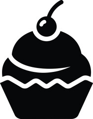 Sweet cherry topped cupcake icon minimalist design for delicious desserts vector