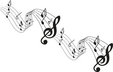 Wave of flowing music notes with treble clef, seamless melody design for musical backgrounds, banners, or creative projects. Perfect for illustrating harmony