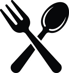 Simple icon fork and spoon crossed silhouette isolated on vector