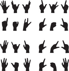 Collection of Black Hand Gestures Silhouettes white background