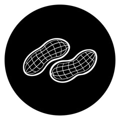 Two white peanuts in a black circle food snack